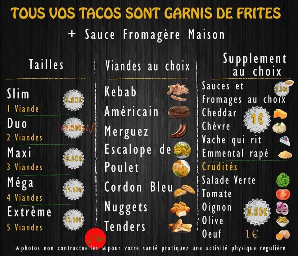 Les FrérO' Tacos, — carte page 1
