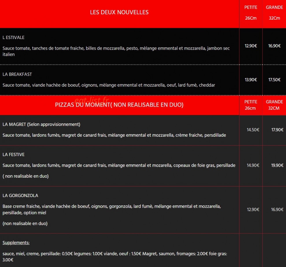Mama Pizza — carte page 1