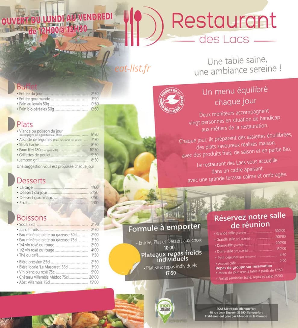 Restaurant des Lacs — carte page 1