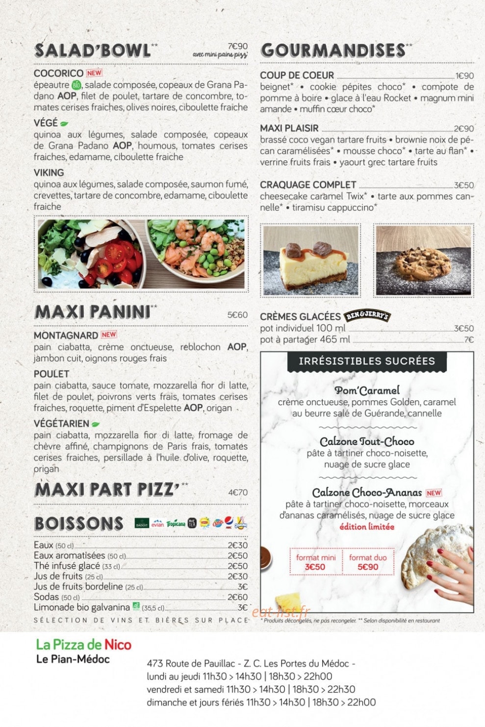 La Pizza de Nico — carte page 1