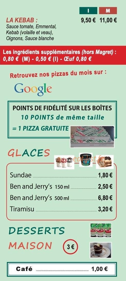 La K'bane à Pizzas — carte page 1
