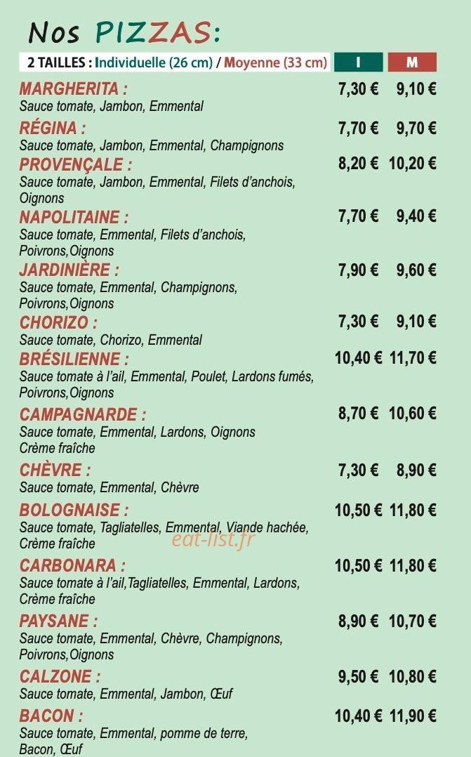 La K'bane à Pizzas — carte page 2