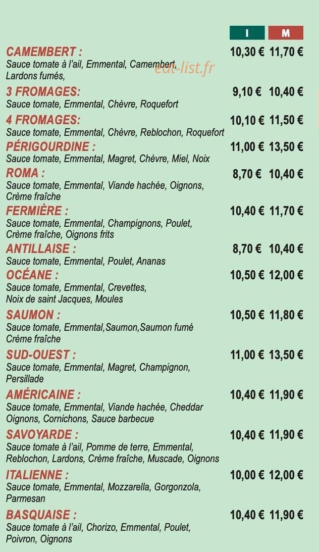 La K'bane à Pizzas — carte page 3