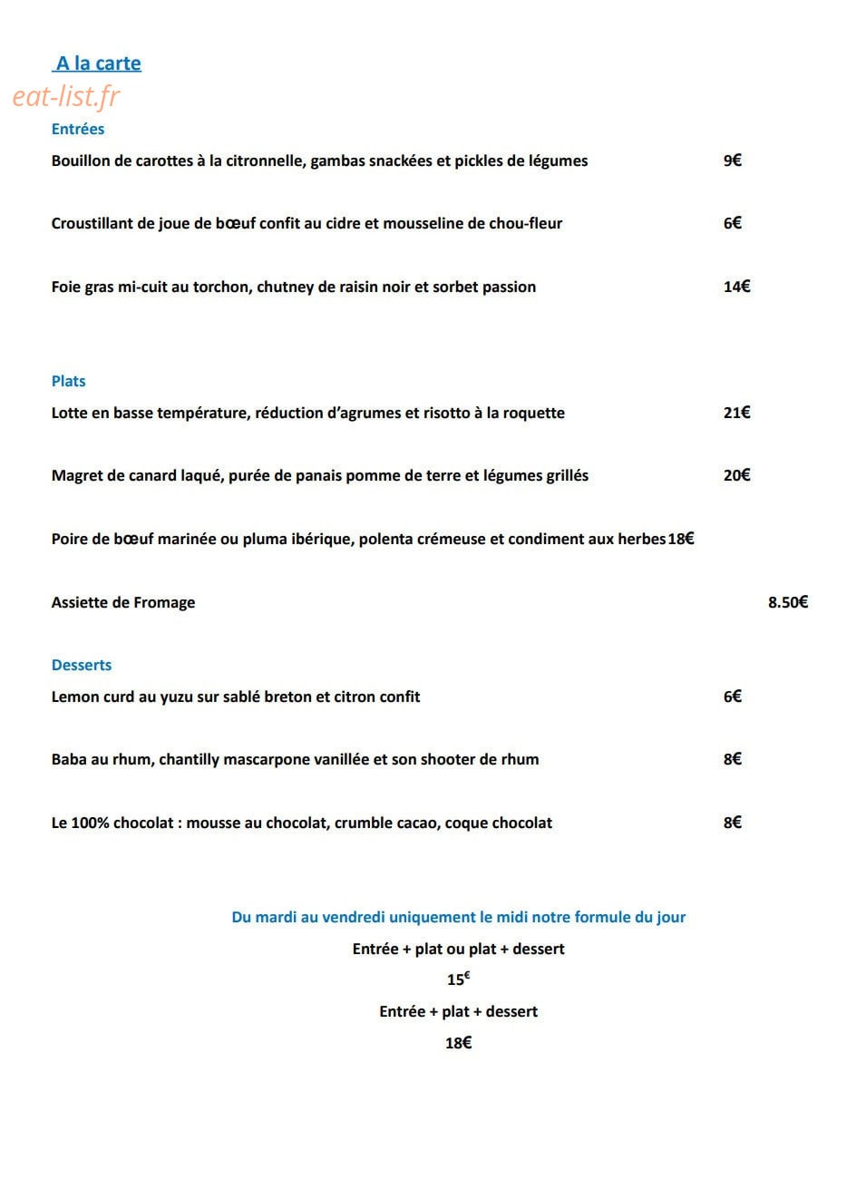 Bistrot Les Gondoles — carte page 1