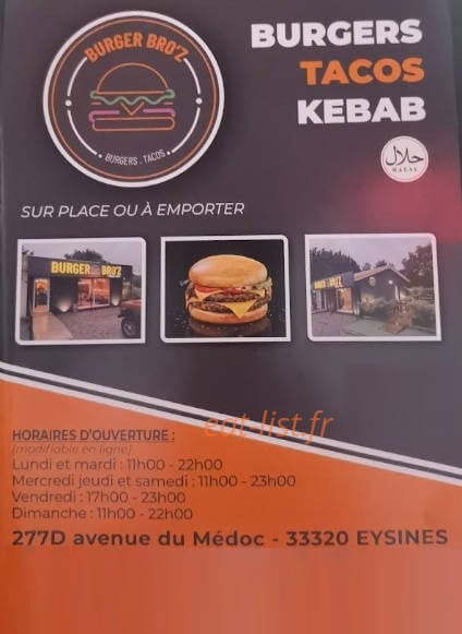 Burger Bro'z — carte page 1
