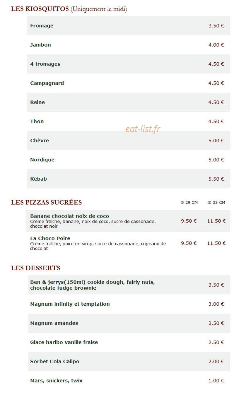 Le Kiosque à Pizzas — carte page 3