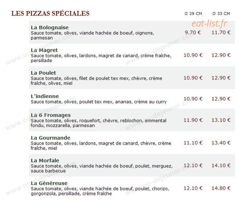 Le Kiosque à Pizzas — carte page 2
