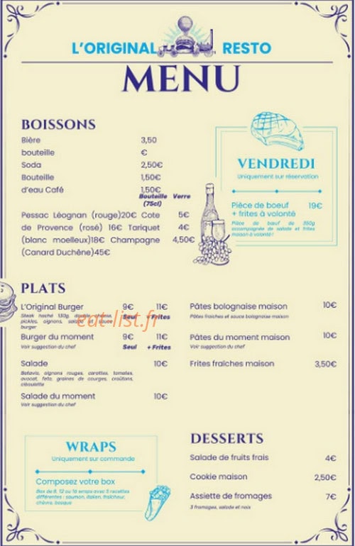 Original burger — carte page 1