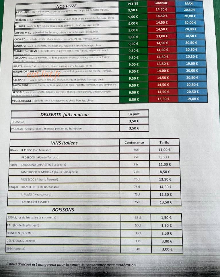 Pronto Pizza — carte page 1