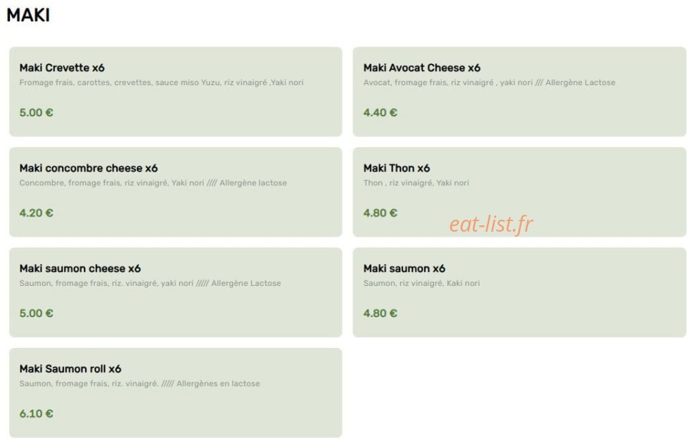 Carte et menu de L'Instant Sushi à Le Taillan Medoc — Maki