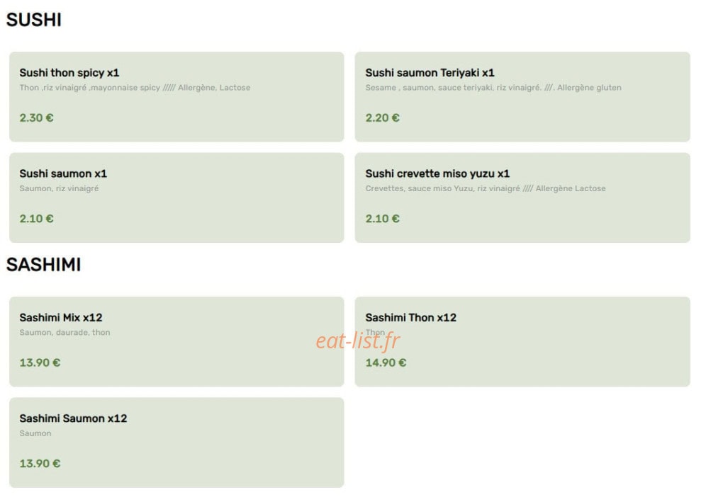 Carte et menu de L'Instant Sushi à Le Taillan Medoc — Sushi et shashimi