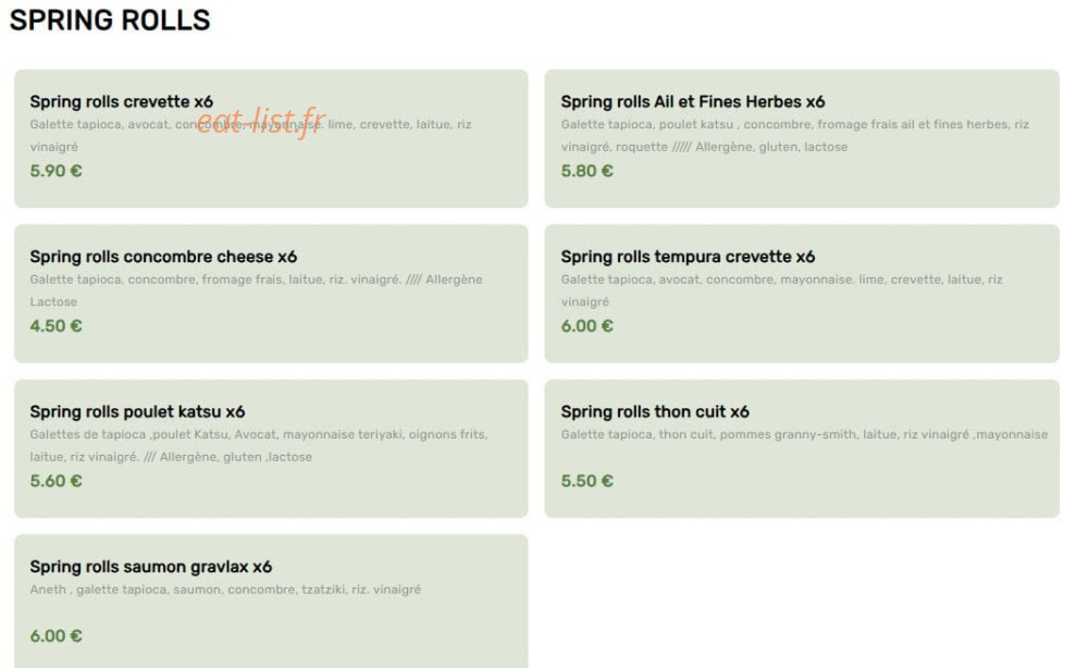 Carte et menu de L'Instant Sushi à Le Taillan Medoc — Spring rolls