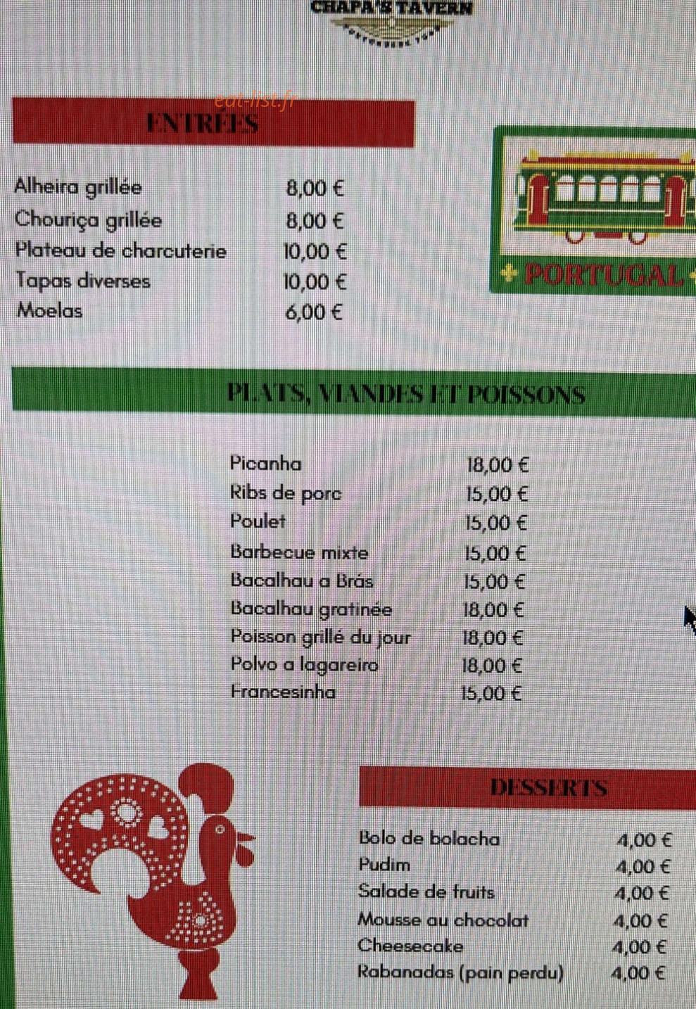 Chapa's Tavern — carte page 1