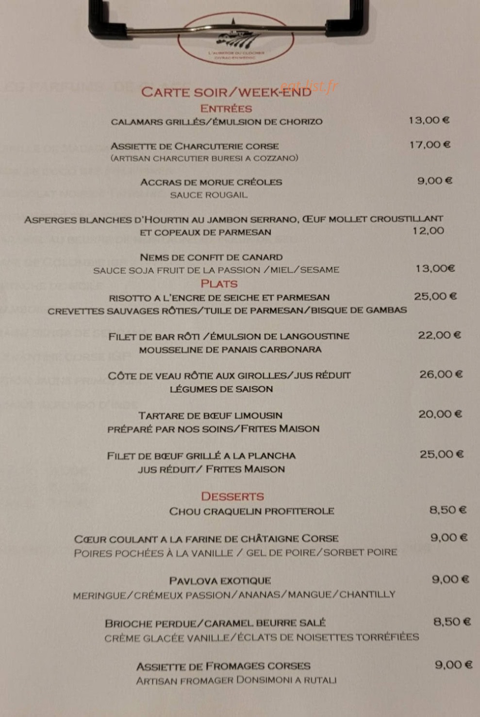 L'auberge du clocher — carte page 2