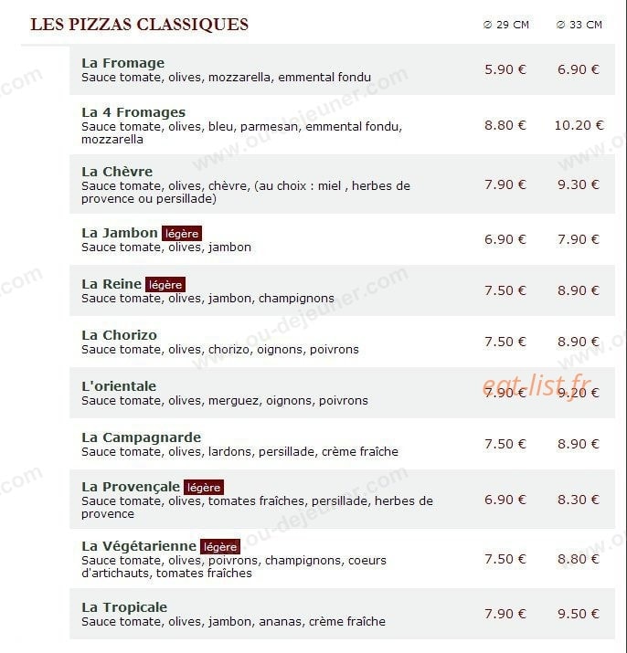 Le Kiosque à Pizzas — carte page 1