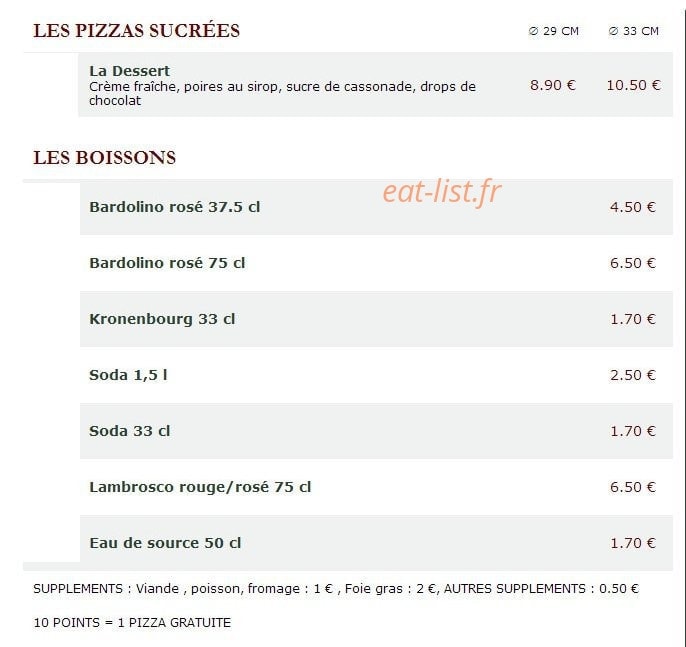 Le Kiosque à Pizzas — carte page 4