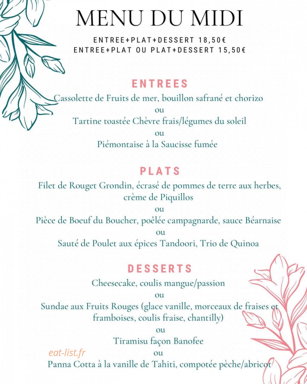 Carte et menu de La Brasserie Foch à Lesparre Medoc — Le menu du midi