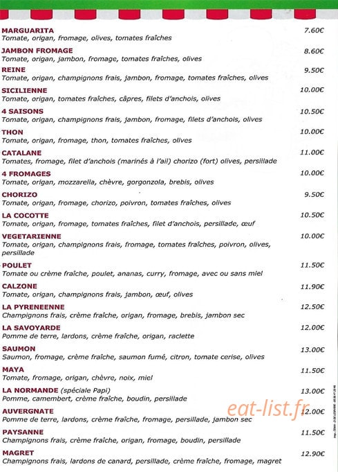 Papi Pizza — carte page 2
