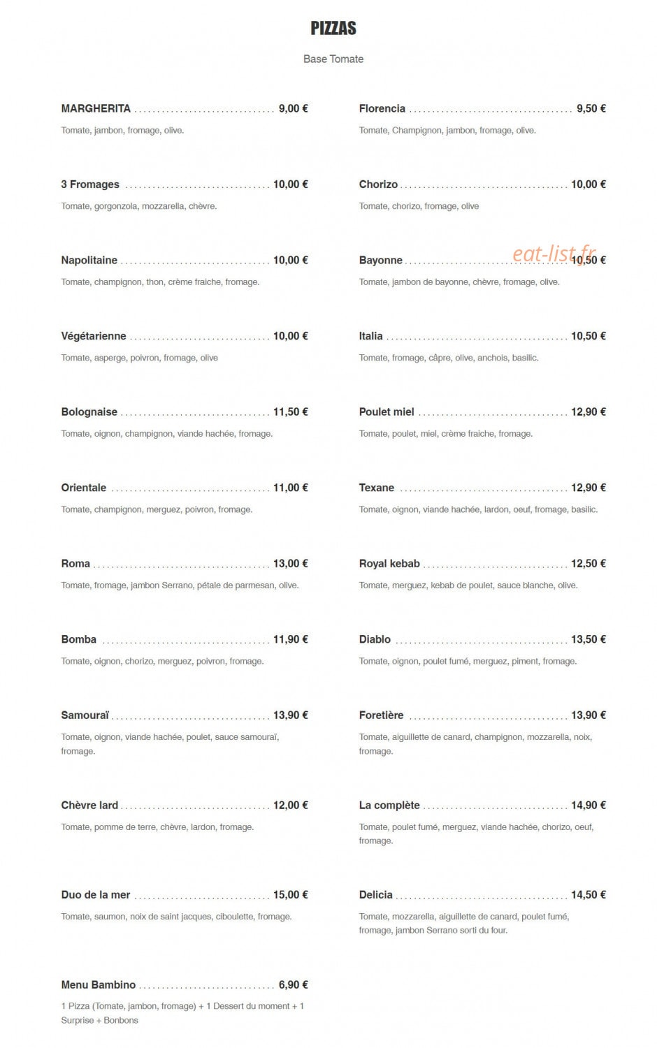 Start pizza — carte page 1