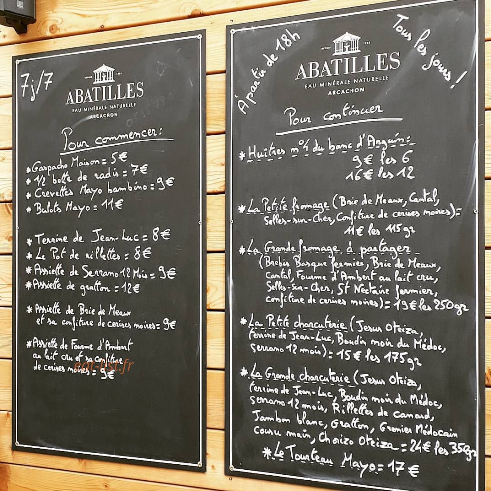Carte et menu de La Cabane du Douanier à Saint Christoly Medoc — Exemple de menu