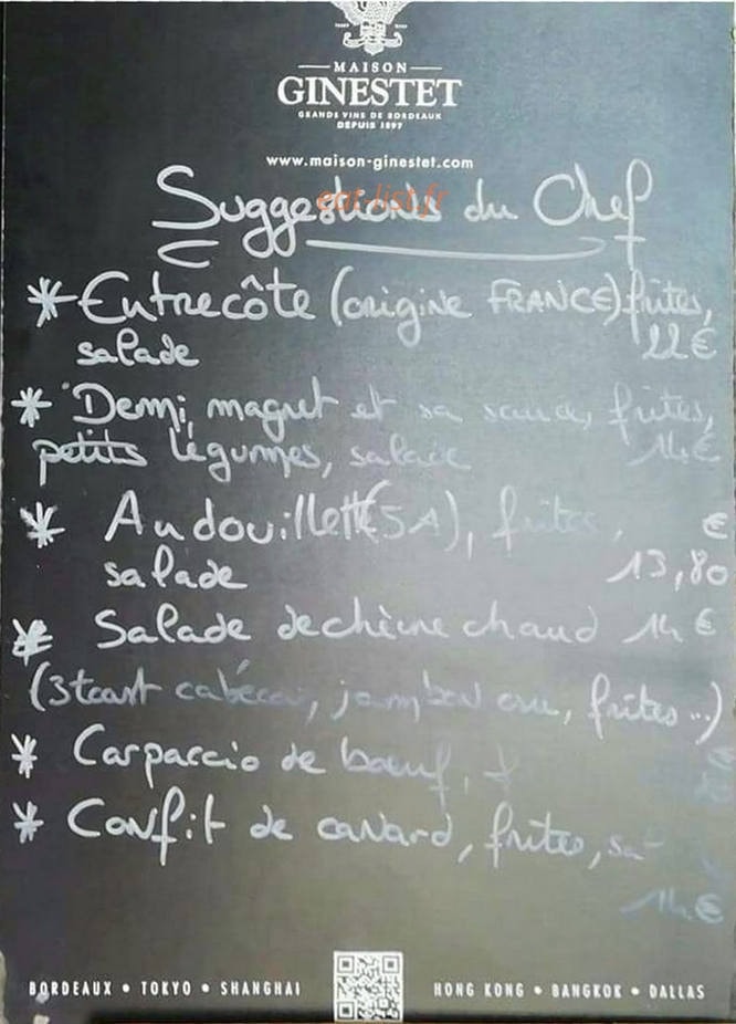 Carte et menu de Le P'tit Flaujaguais à Flaujagues — Un exemple de suggestions du chef