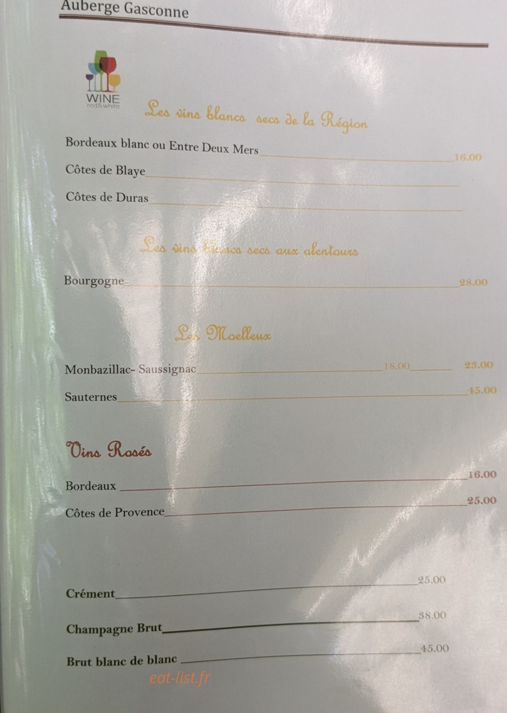 Auberge Gasconne — carte page 4