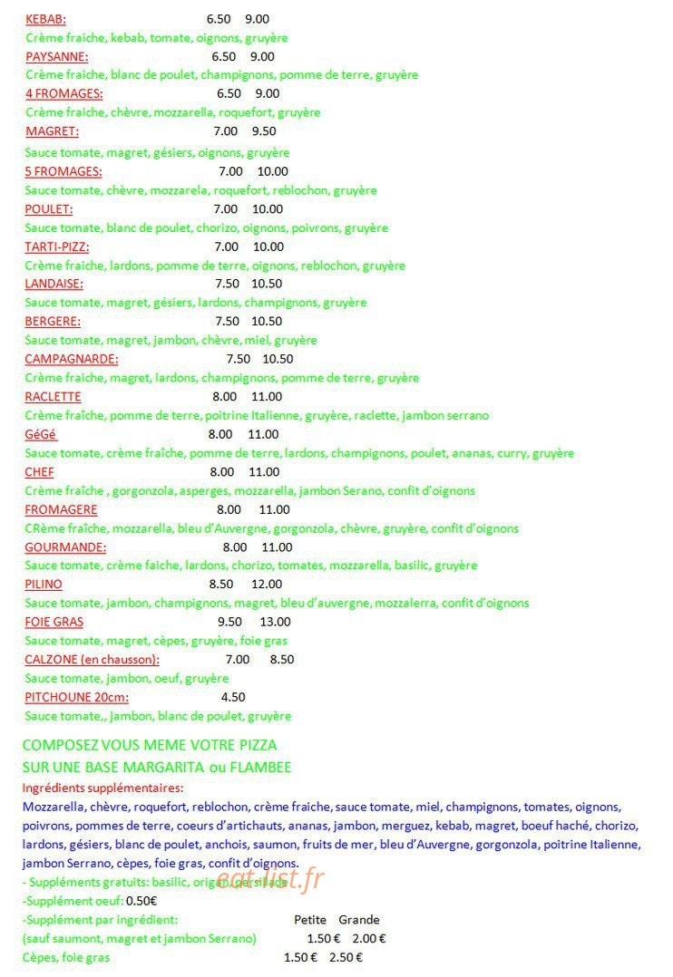 Pizzas Pilino — carte page 2