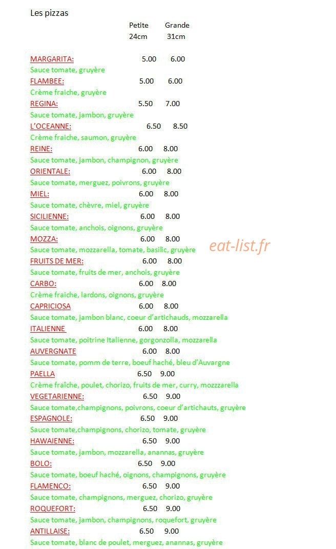 Pizzas Pilino — carte page 1