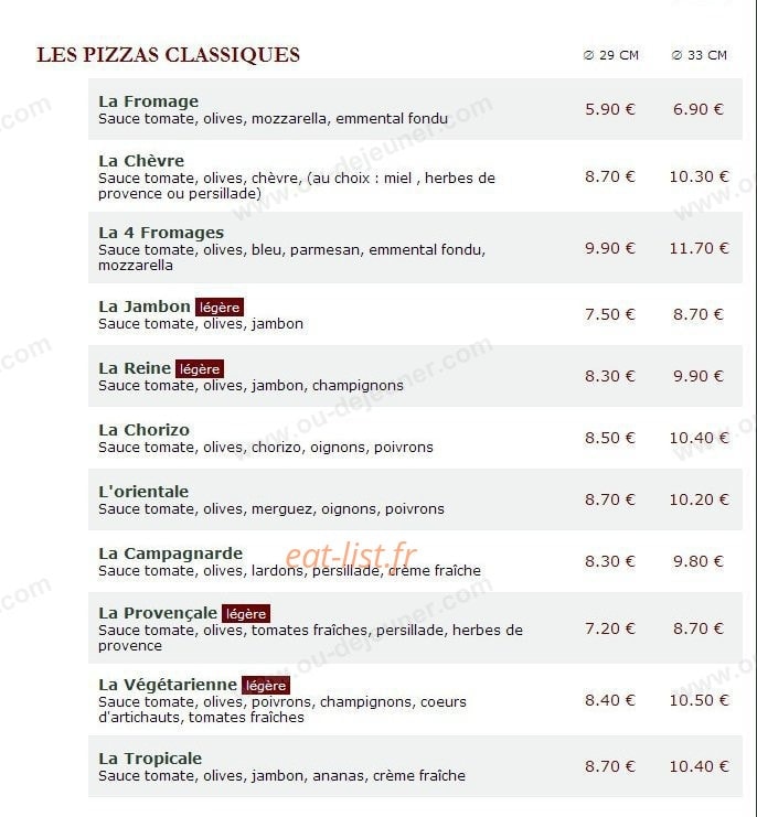 Le Kiosque à Pizzas — carte page 1