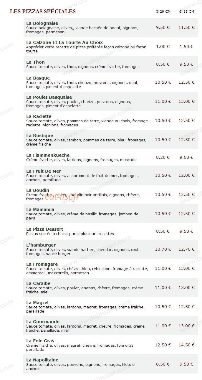 Le Kiosque à Pizzas — carte page 3