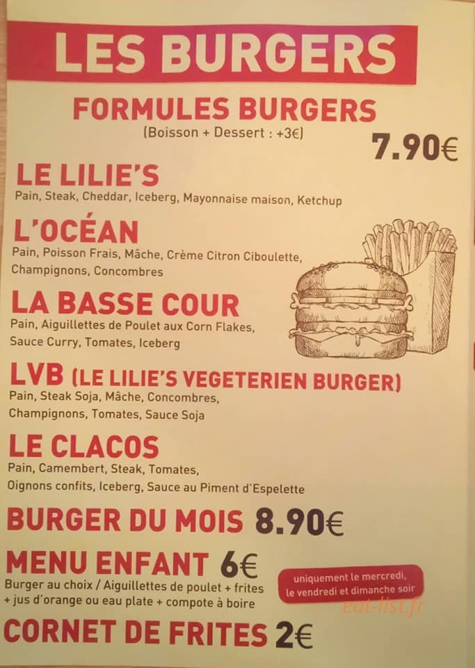 Lilie's Burger — carte page 2