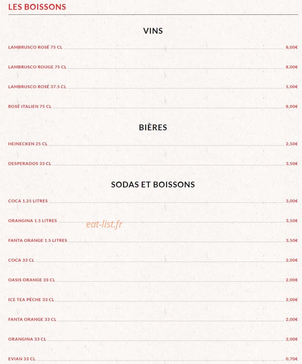 Carte et menu de Pizz'Artigues à Artigues Pres Bordeaux — Les boissons