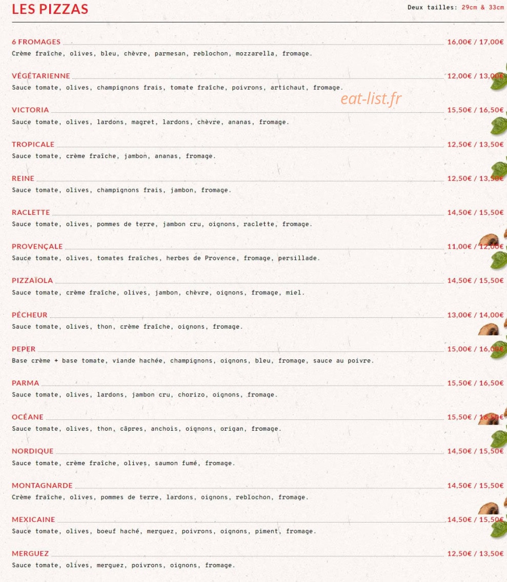 Carte et menu de Pizz'Artigues à Artigues Pres Bordeaux — Les pizzas