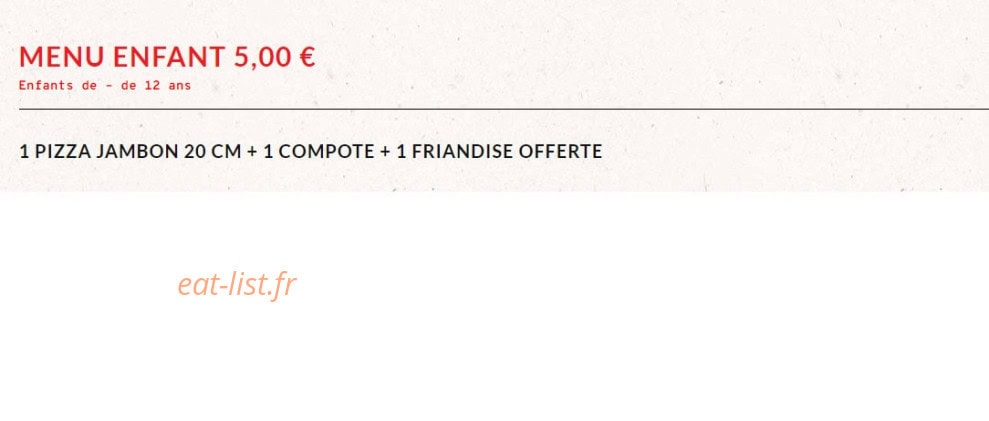 Carte et menu de Pizz'Artigues à Artigues Pres Bordeaux — Le menu enfant