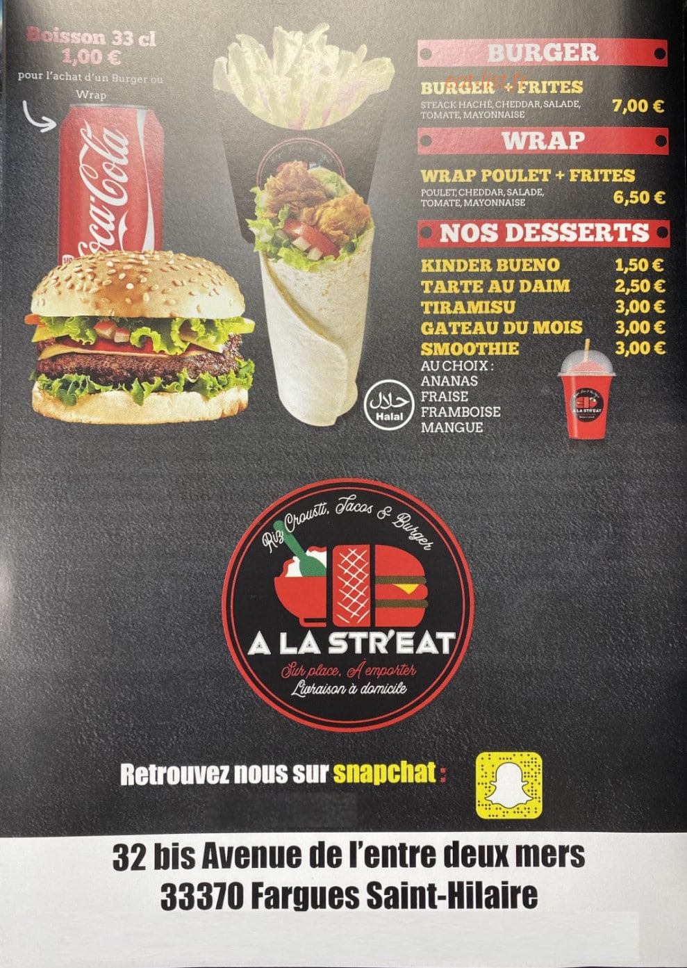 A La Str'eat — carte page 1