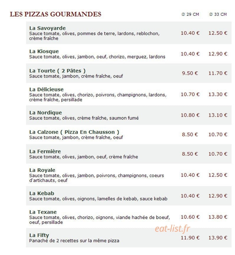 Le Kiosque à Pizzas — carte page 2