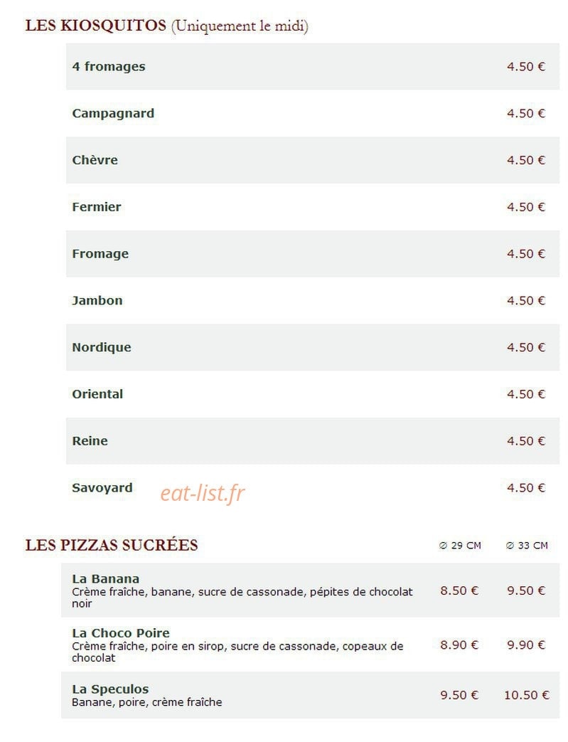 Le Kiosque à Pizzas — carte page 4