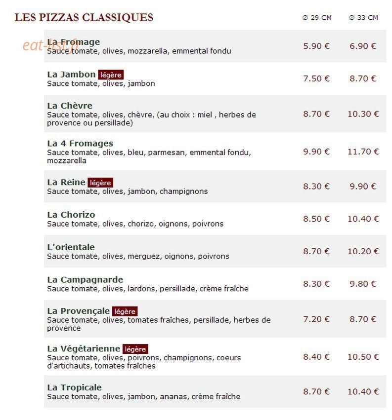 Le Kiosque à Pizzas — carte page 1