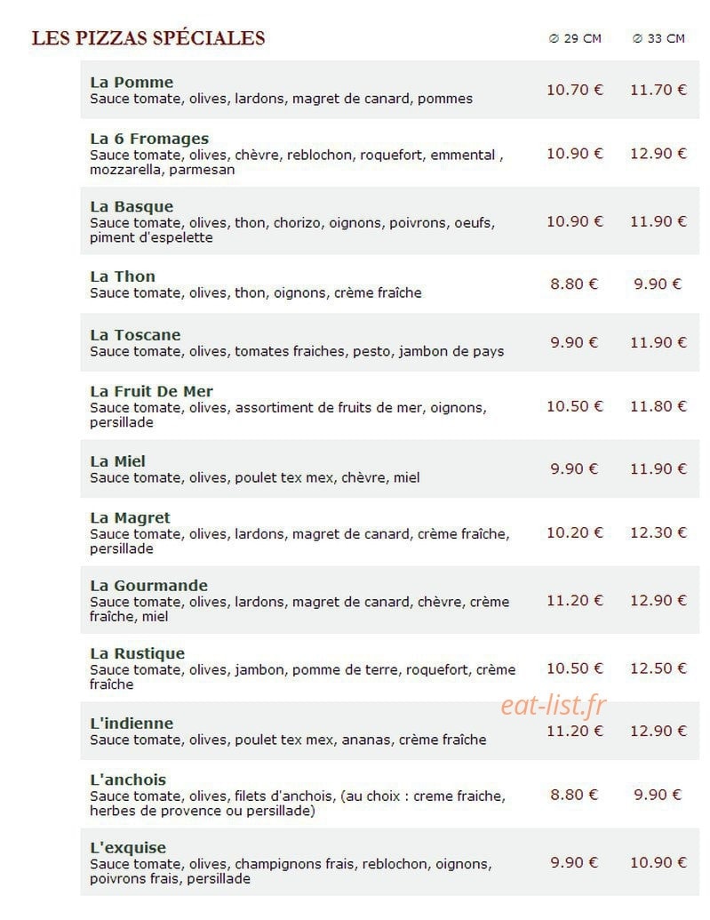 Le Kiosque à Pizzas — carte page 3