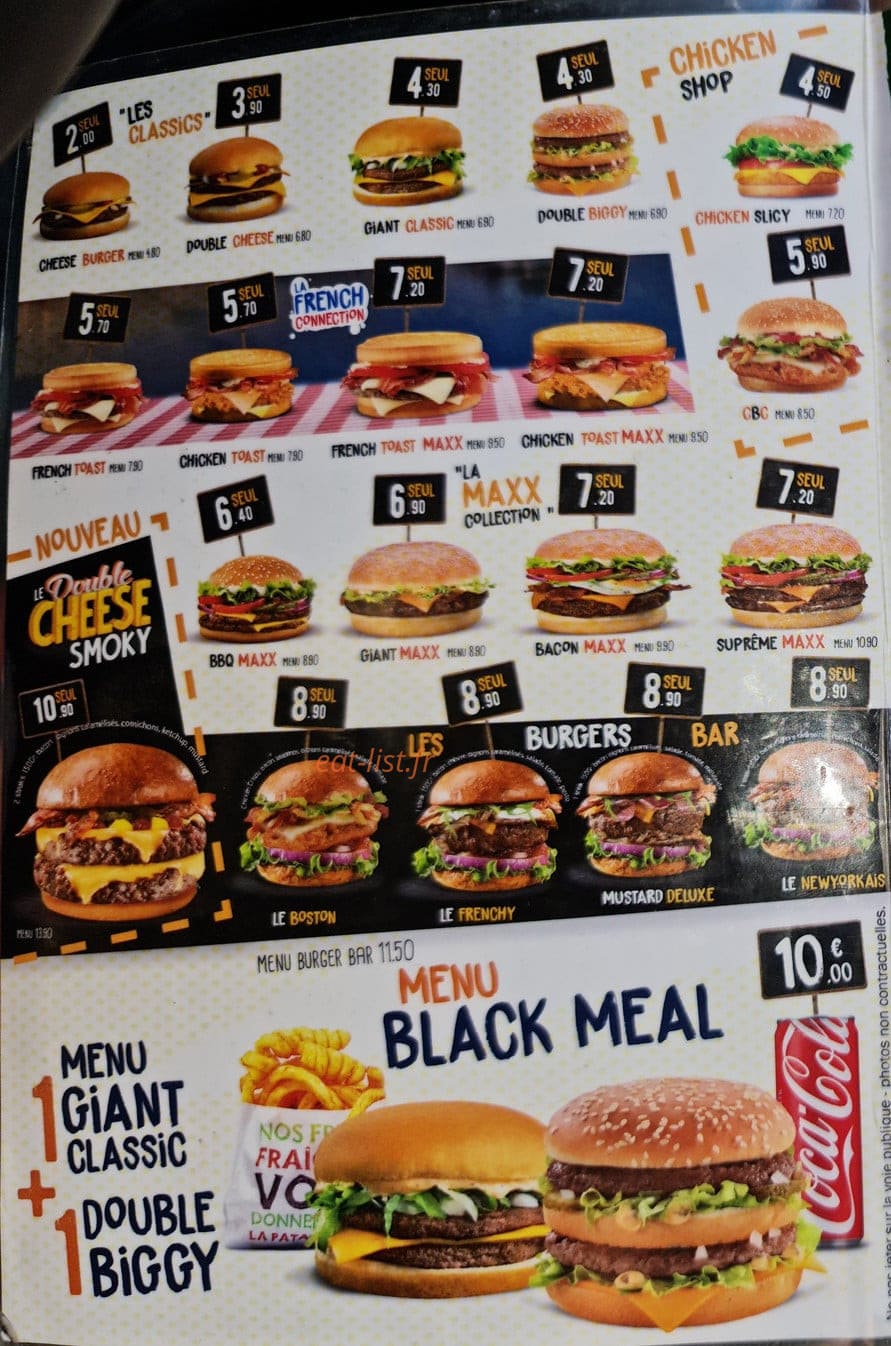 Str'eat Burger — carte page 1