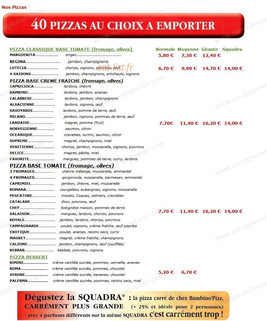 Bambino'Pizz — carte page 1