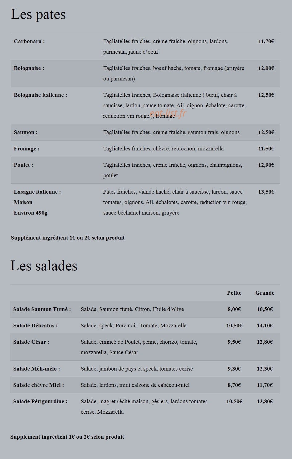 Pizzéria Délicatus — carte page 3