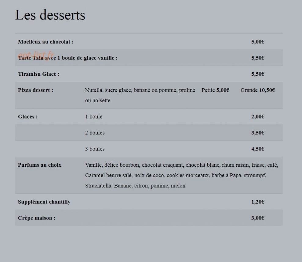 Pizzéria Délicatus — carte page 4