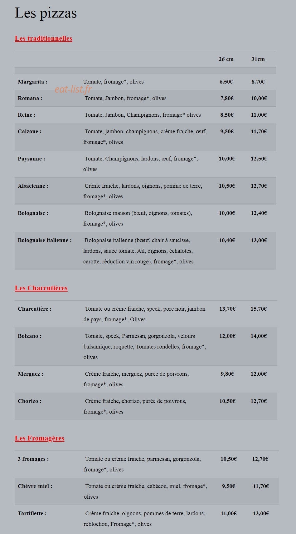 Pizzéria Délicatus — carte page 1