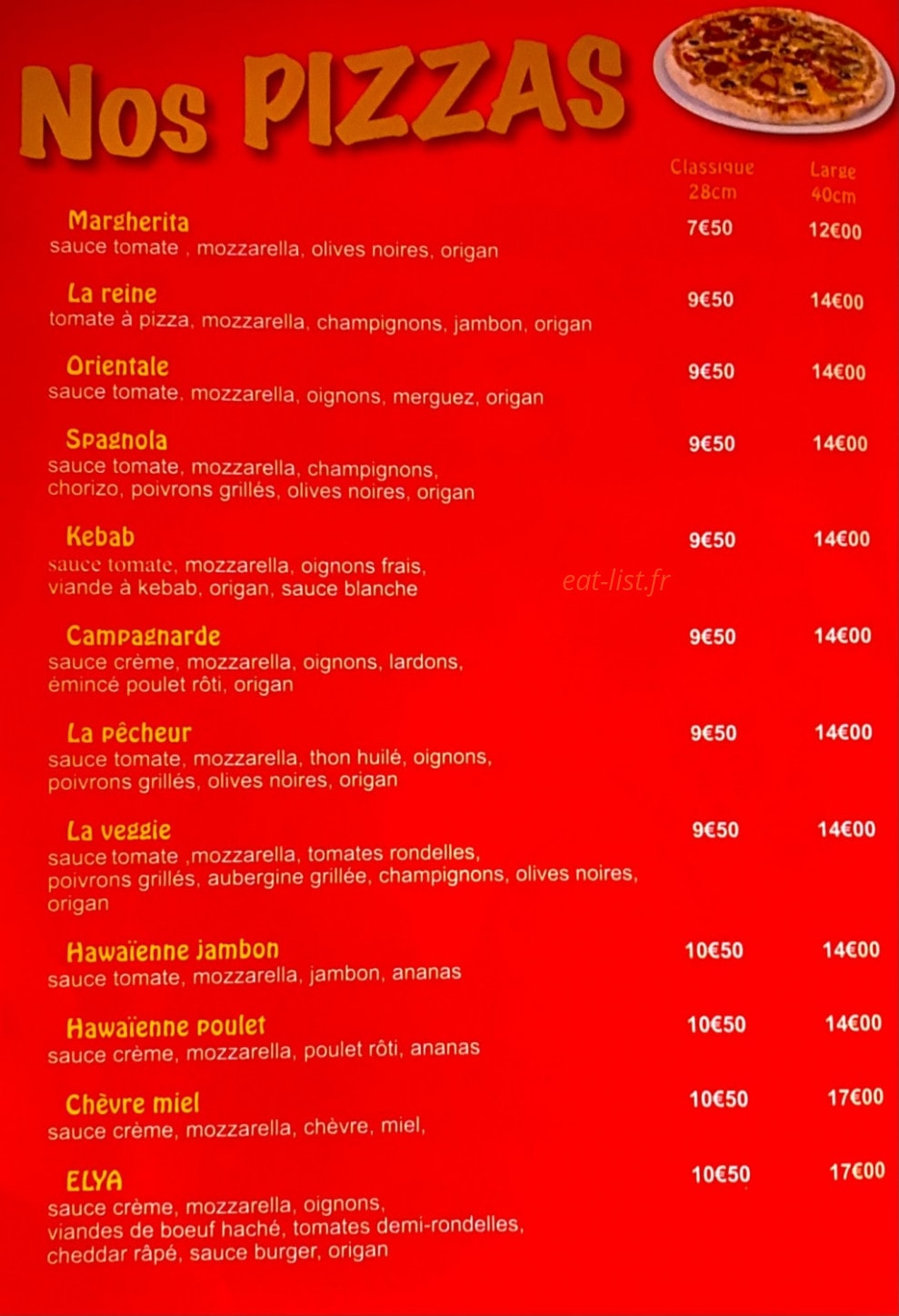 Elya pizza — carte page 1