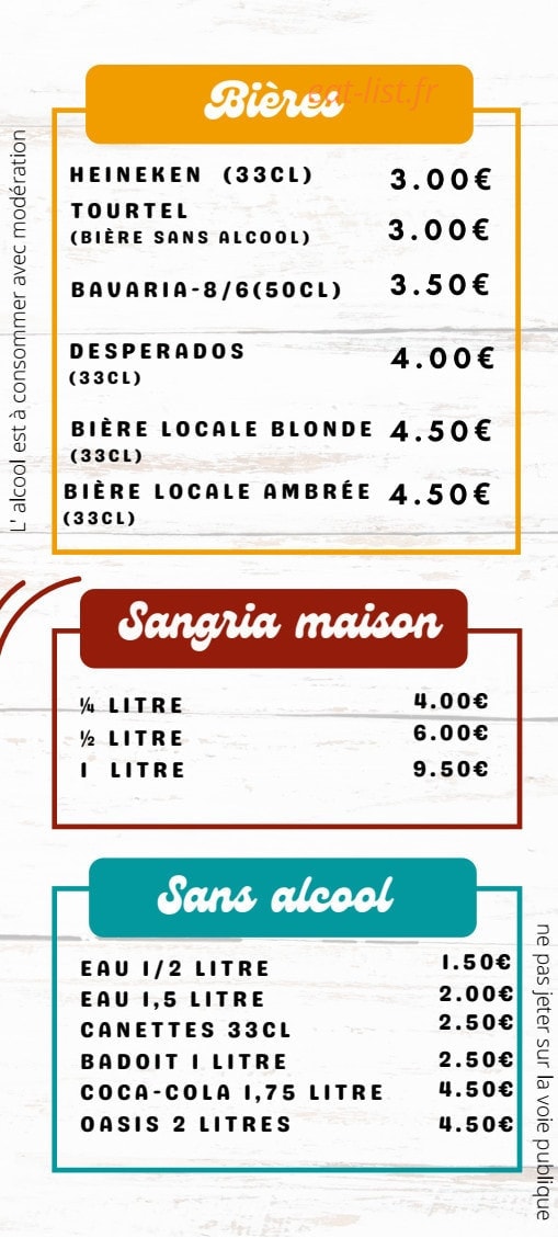 Carte et menu de Rôtisserie Du Val De L'eyre à Mios — Les bières, sangria maison, ...