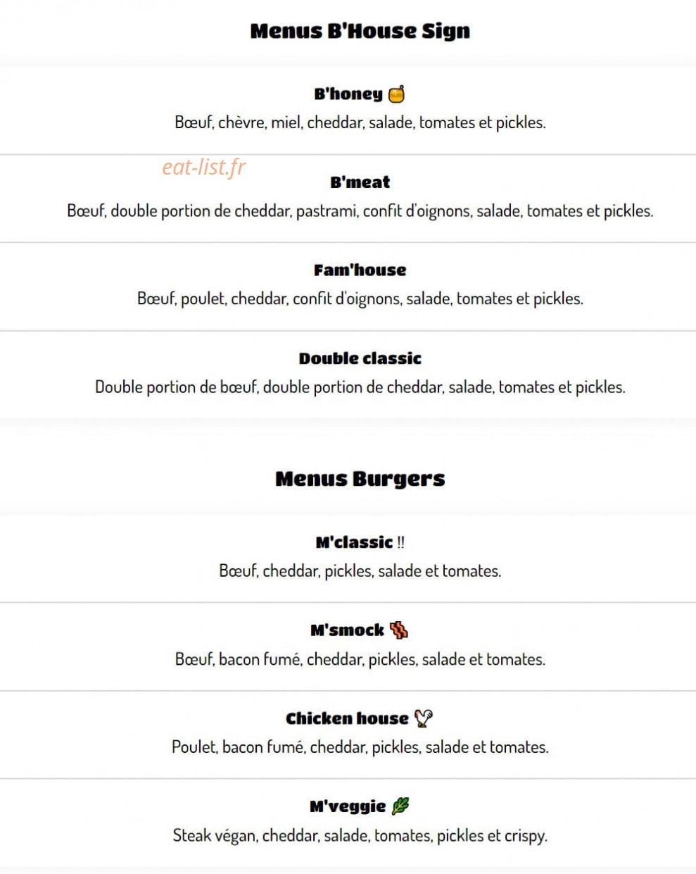 B’House — carte page 1