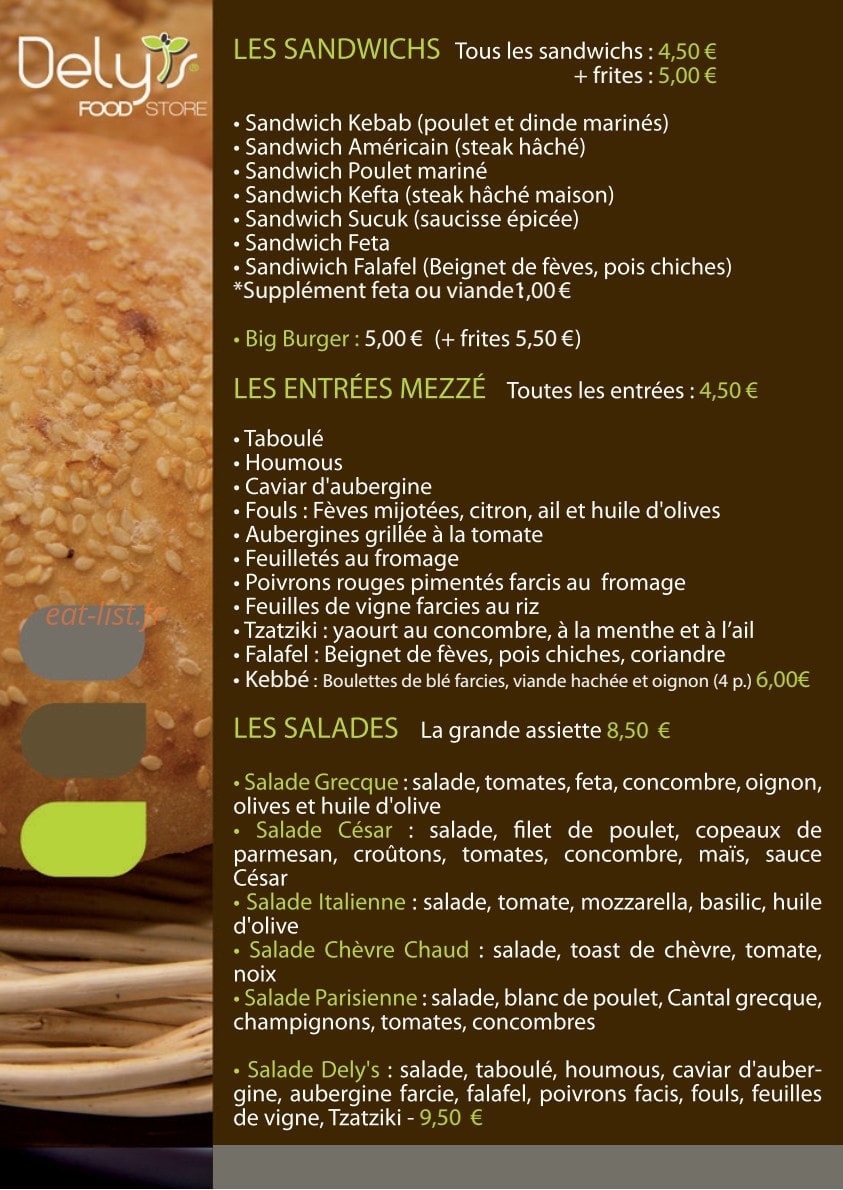 Dely's Food Store — carte page 2