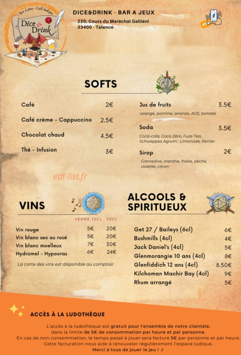 Dice & Drink — carte page 3