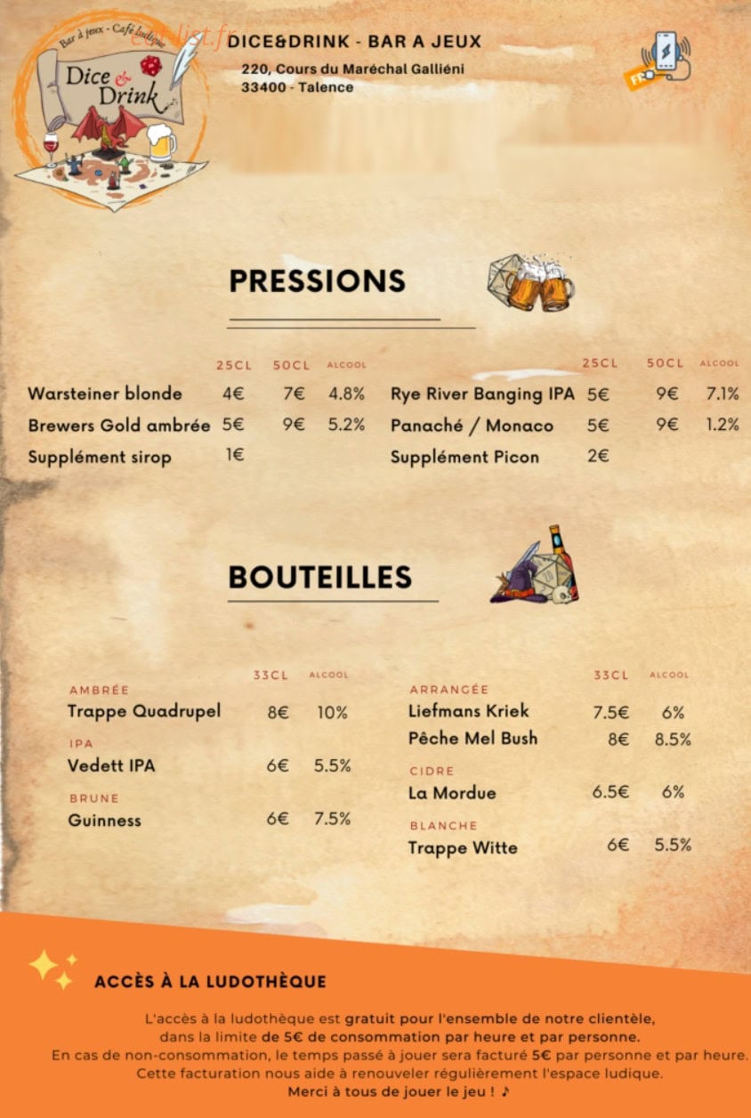 Dice & Drink — carte page 2